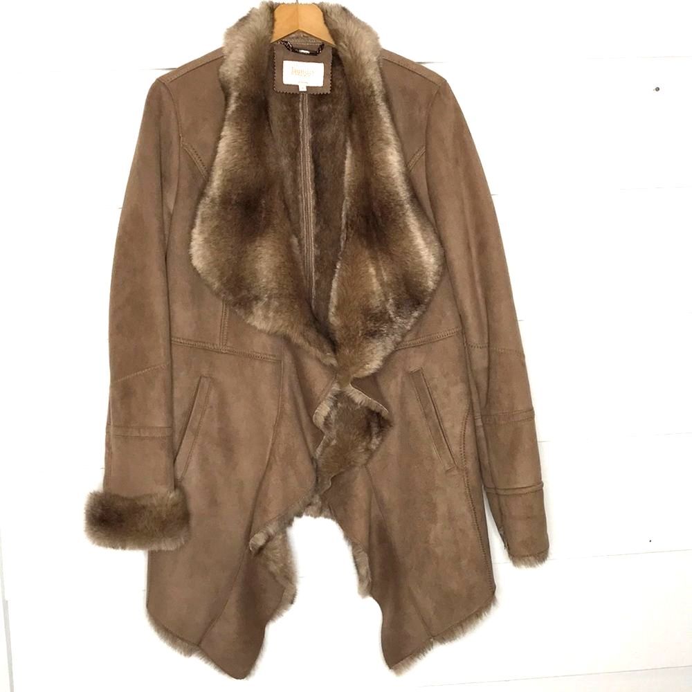 NWOT Laundry by Shelli Segal Faux Suede Faux Fur Waterfall Jacket Size Medium - Picture 2 of 15